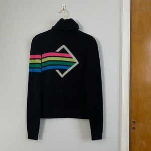100% Cashmere Black Turtle Neck with rainbow